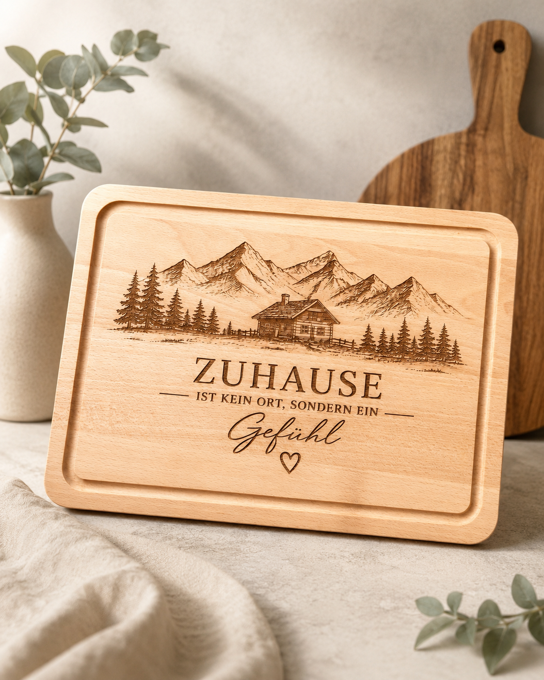 Holz Schneidebrett „Zuhause ist kein Ort, sondern ein Gefühl"